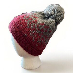 Nardi & Tagliaferri Women Grey Red Hat With Pom Pom Wool Alpaca Blend Italy NWOT